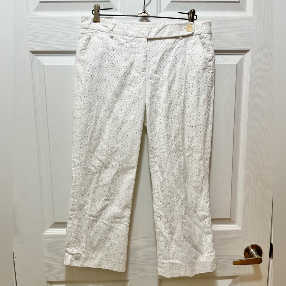 J.Crew Women’s Low Fit Eyelet Embroidery Ankle Crop Pants Size 4 White Cotton